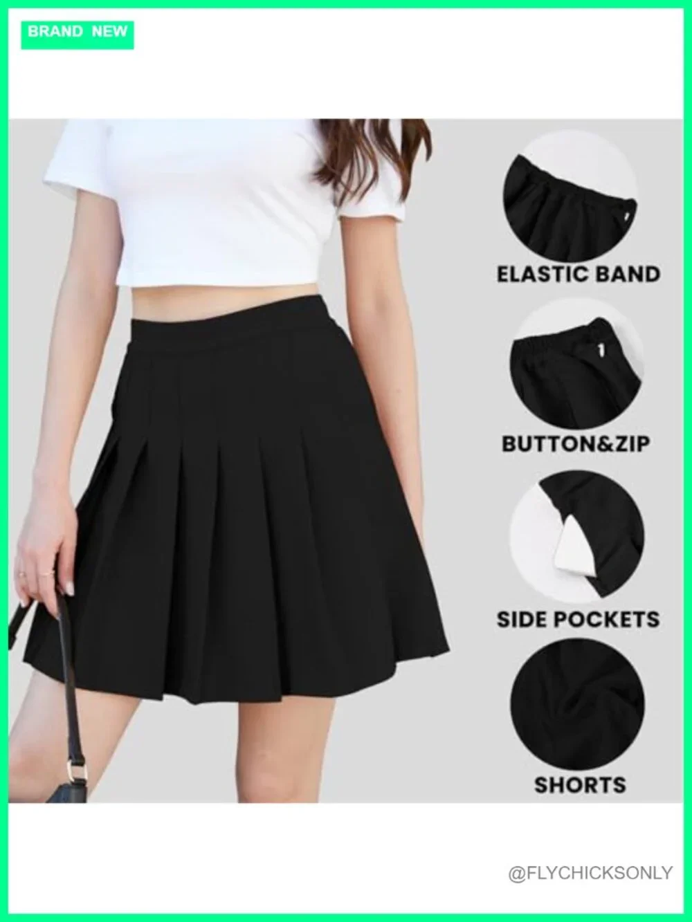 Pleated Skirt with Pockets High Waist Tummy Control Skater Skort